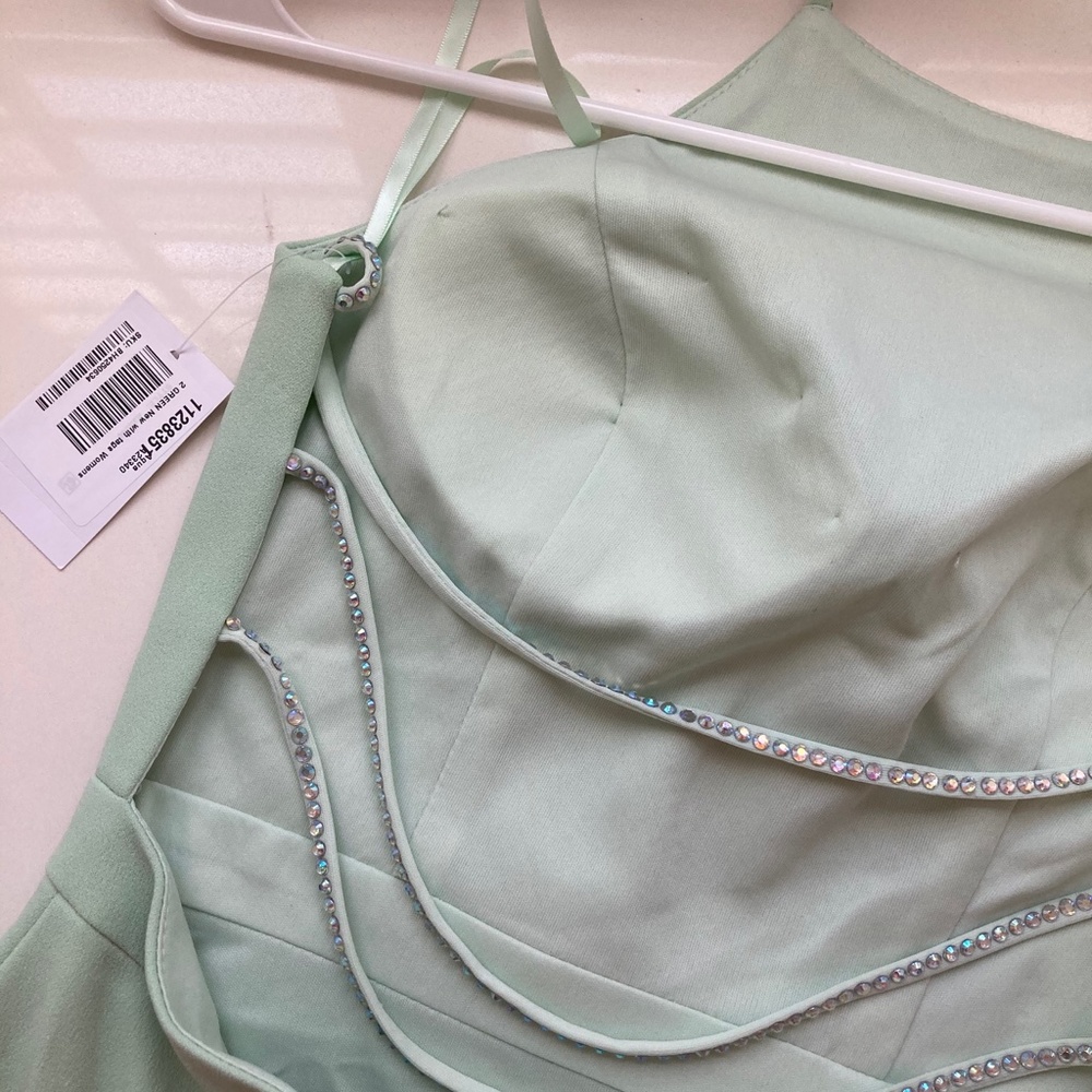 AQUA EMBELLISHED HALTER EVENING DRESS - Picture 13 of 16